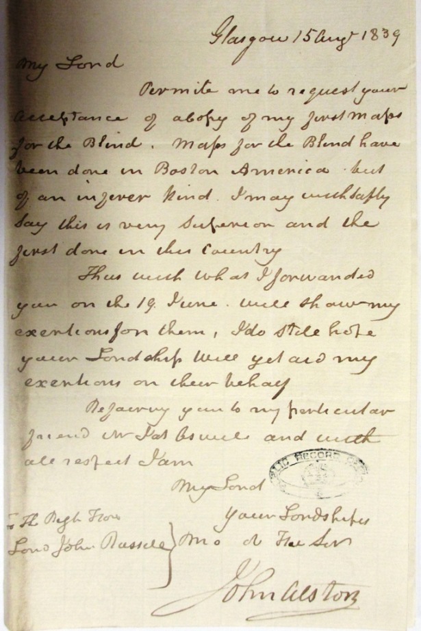 John Alston's letter to Lord John Russell, 15 August 1839 (reference: HO 102/47)