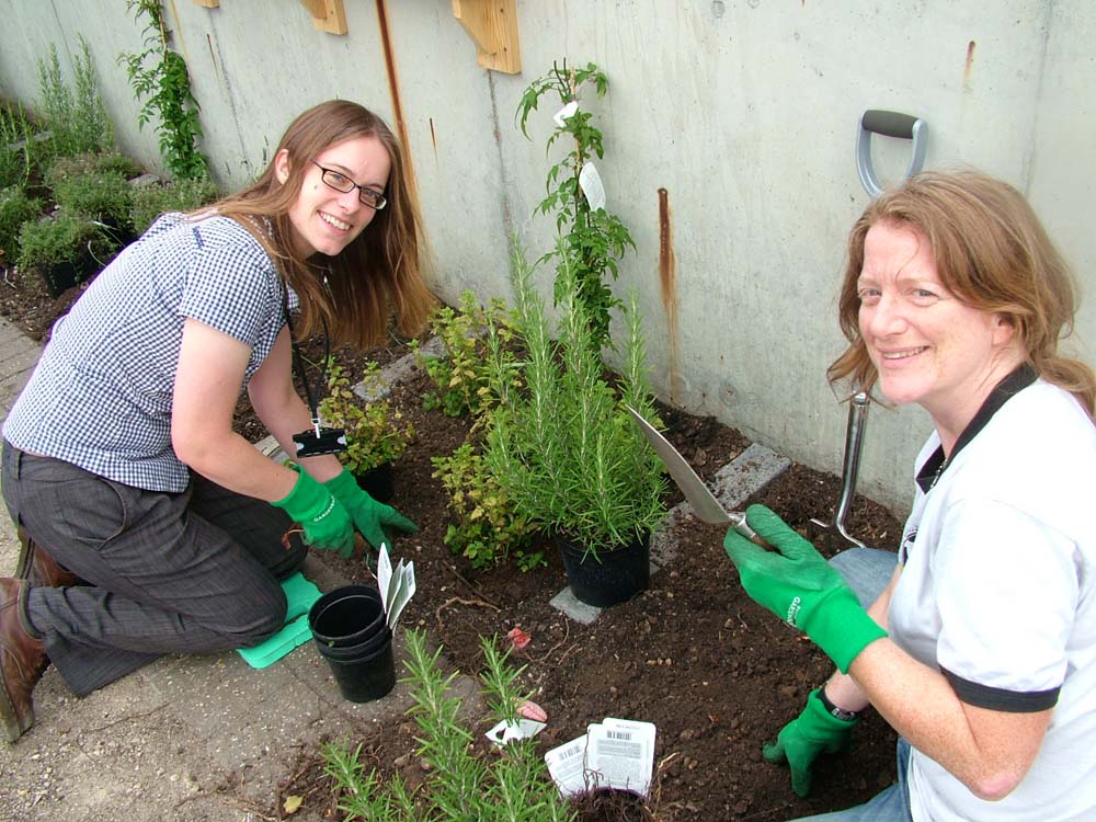 Tracey and Ruth planting herbs at Green Day 2012