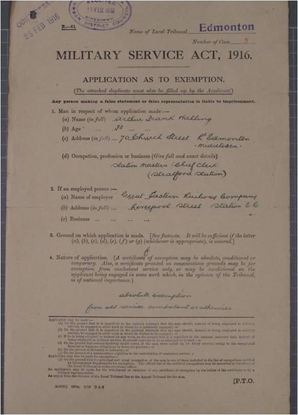 Front page of Arthur Walling's appeal form
