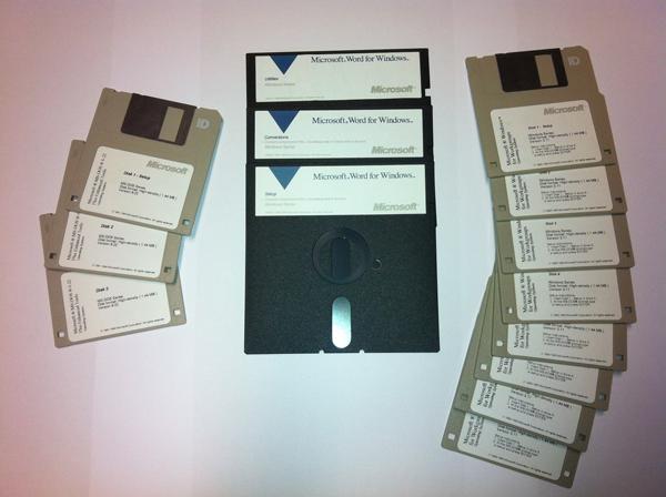 Microsoft Dos 6.22, Windows 3.11, and Word for Windows disks