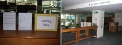 Questionnaires and the questionnaire collection box in the Map and Large Document Reading Room