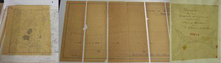 Examples of a transparent paper overlay for a map, engineering plan, and design for a shoulder decoration.