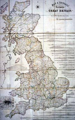 Bradshaw's 1839 railway map of the UK
