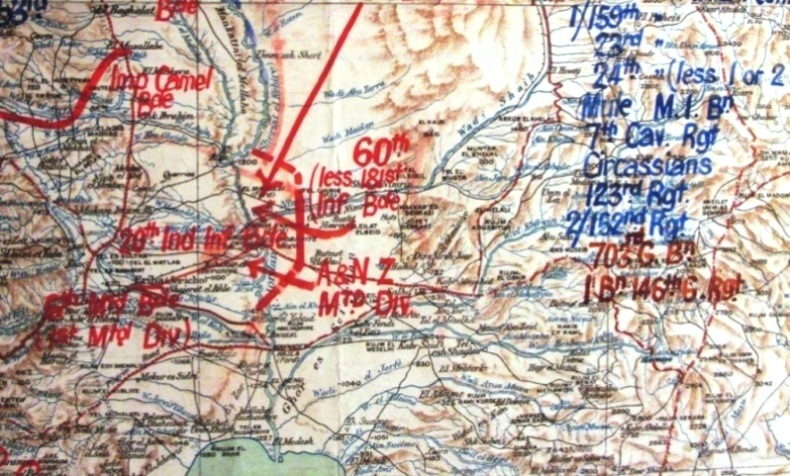 Detail from a much larger map showing the distribution of forces in the area. 60th Division included 2/18 London Regiment. (Reference: WO 153/1040 item 9)