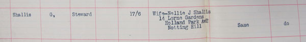 Entry for George Shallis found in Admiralty case file for loss of HMS Viknor