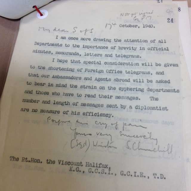 Note to Secretary of State from Churchill (PREM 11/1374)