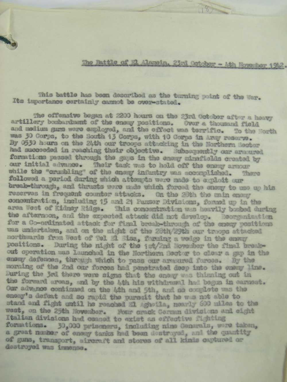 Quote and details of battle (catalogue reference: WO 106/2254)