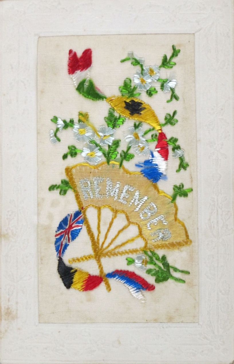 Silk postcard showing remembrance
