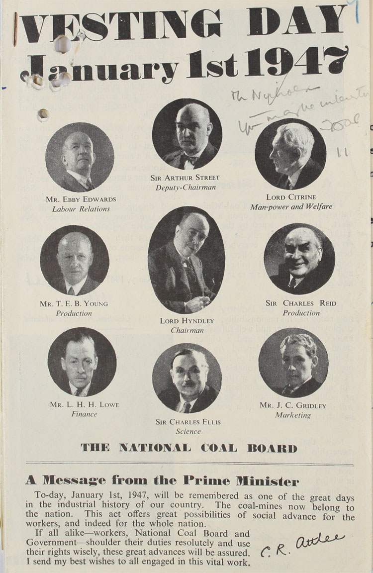 The nationalisation of coal, 1 January 1947 (CAB 21/2207)