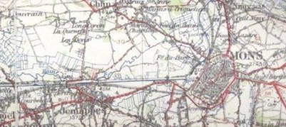 Map of Mons and canal line heading west (WO 153/114)