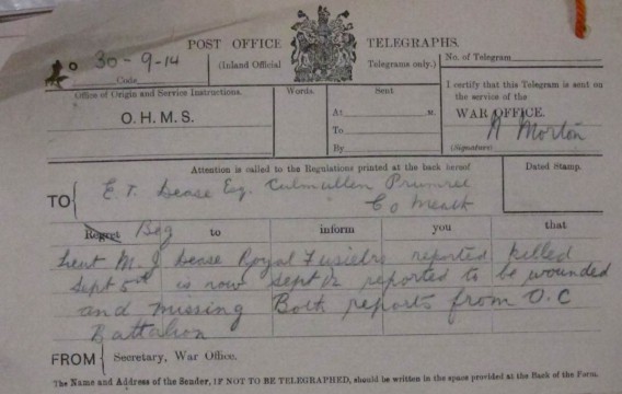 Telegram from War Office (WO 339/7579)