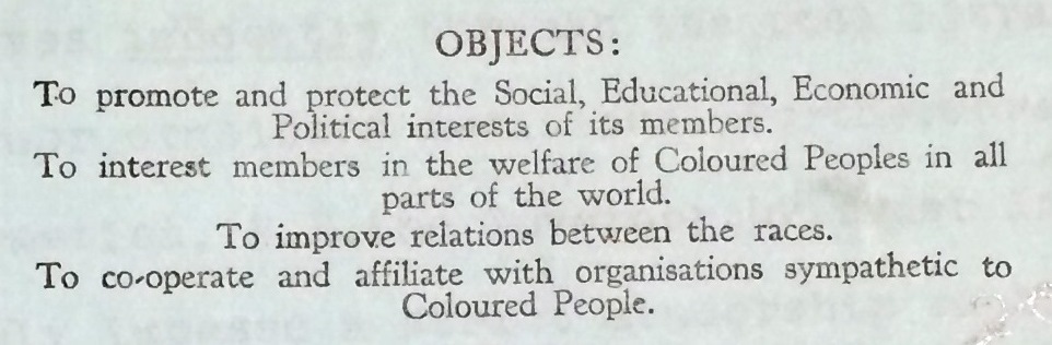 Image of an exert of the League of Coloured People’s headed paper stating their aims as an organisation [CO 321/369/3]