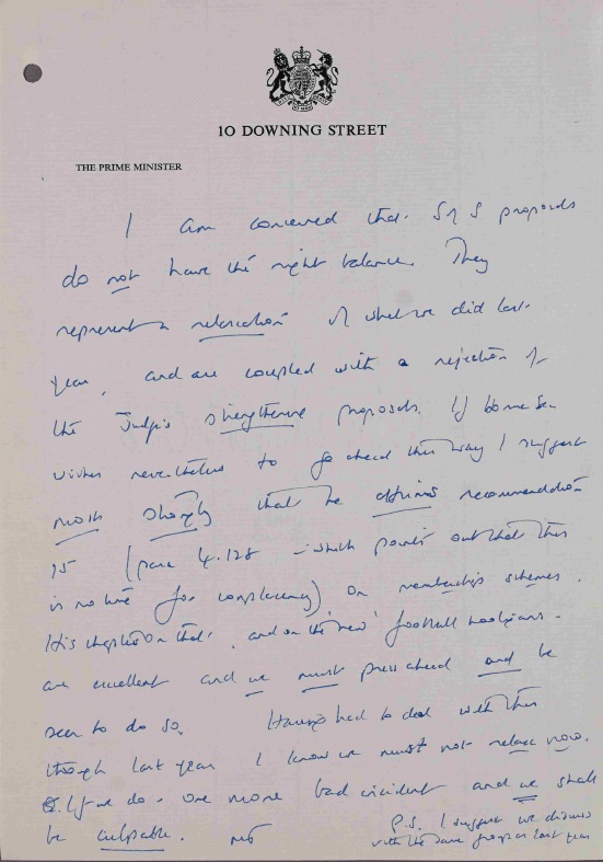 'We must not relax now...'. Note by the Prime Minister, 10/01/86 (PREM 19/1789)