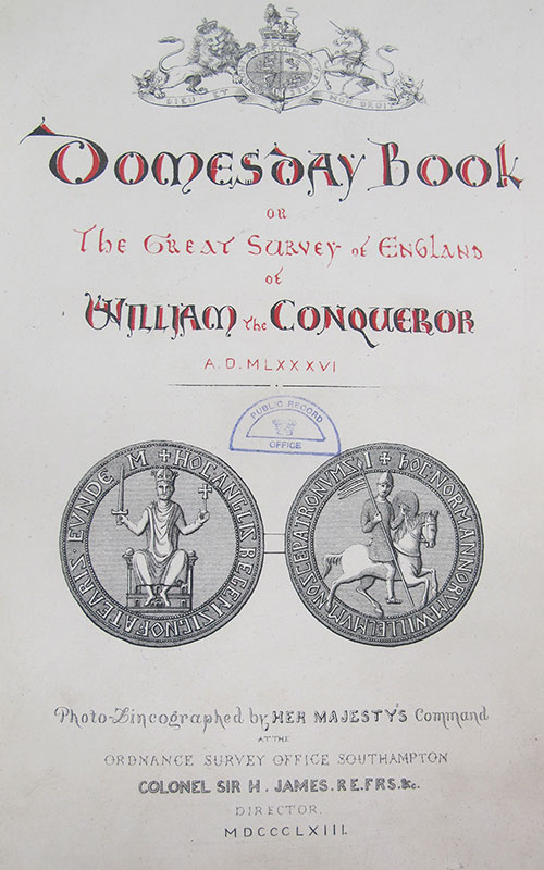 Title page of 1863 facsimile of Little Domesday Book – Library reference FAC 0.01*