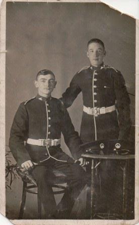 Alfred Hullah (right) and unknown friend in South Wales Borders dress uniform, from a private family collection.