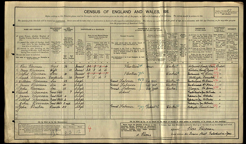 Ross Roseman on the 1911 Census (catalogue reference RG 14)