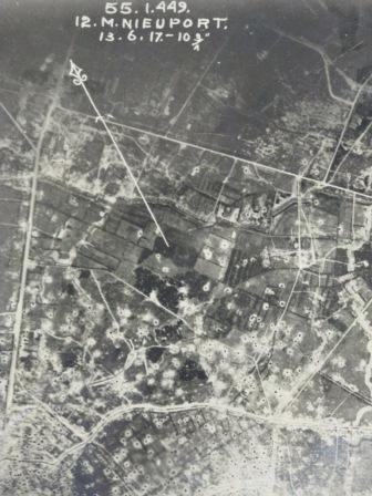 Aerial photograph showing the ‘lunar’ effect of heavy shelling. (catalogue reference: WO 316/13/26)
