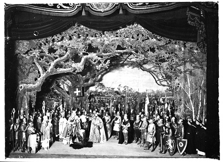 Photograph of ‘tableau’ of the sealing of Magna Carta from a Victorian theatre production (catalogue reference: COPY 1/442/651)