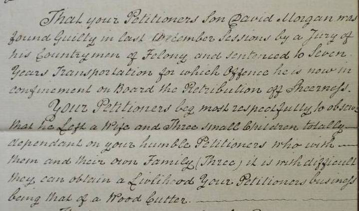 Detail from the petition on behalf of David Morgan, 1827 (catalogue reference: HO 17/67/147)