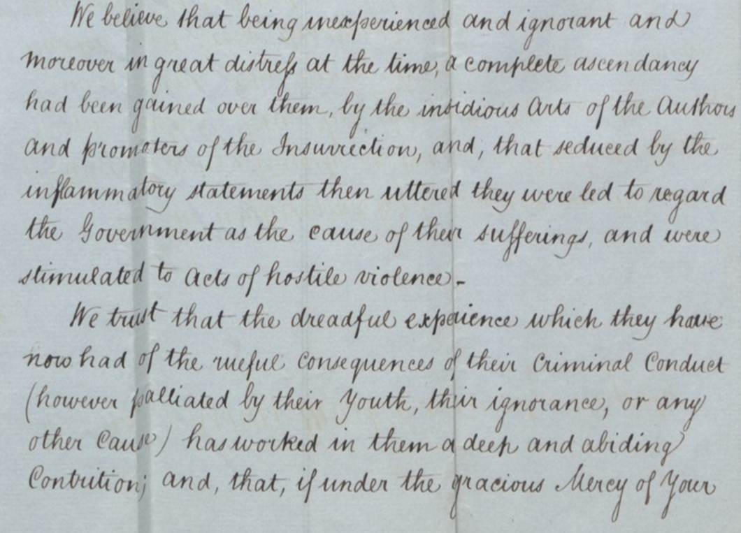 Detail from the 1834 petition (catalogue reference: HO 17/70)