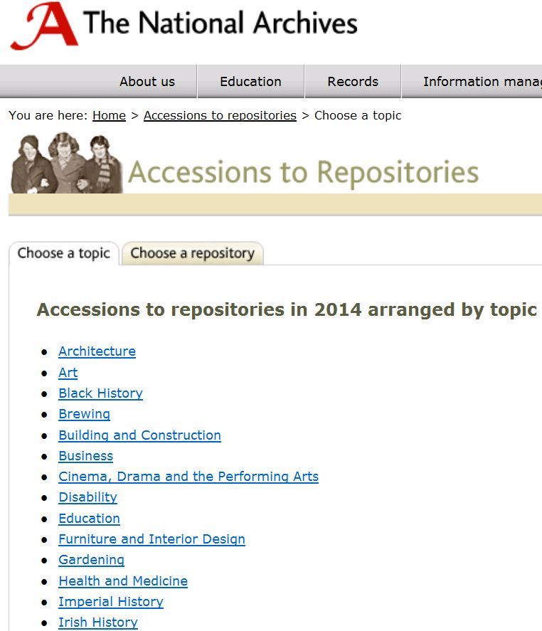 Screenshot of Accessions website
