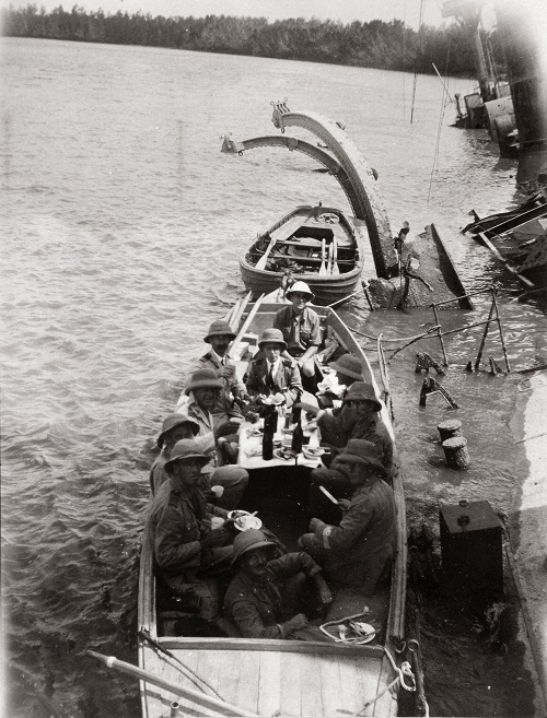 ADM 137/3853 View along Starboard side – British visiting the Konigsberg to see if she could be salvaged. 