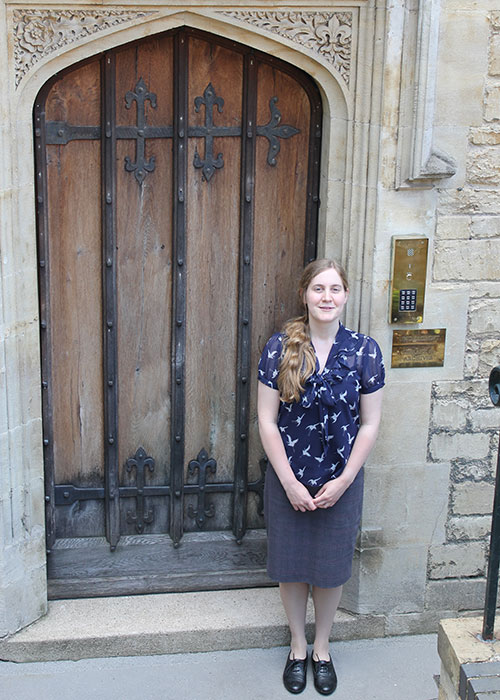 Archive trainee, Gemma Martin outside the St George’s Chapel Archives & Chapter Library.