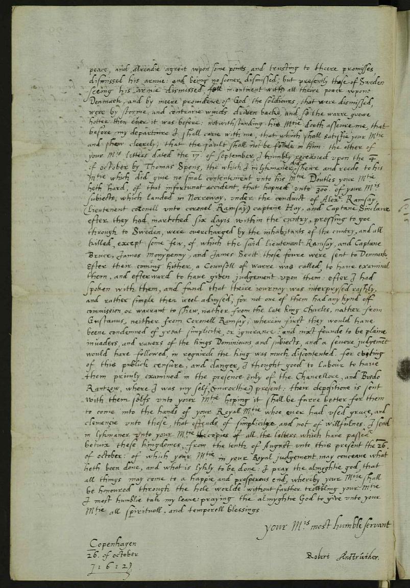 Second page of letter from Anstruther to James I (catalgoue reference SP 75/5 f. 29d)