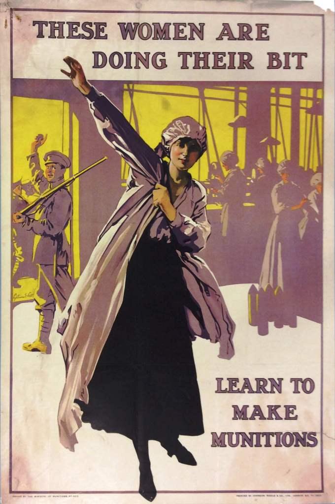 Image of a poster showing female munitions workers: 'These Women Are Doing Their Bit. Learn To Make Munitions'. (reference: EXT 1/315/17)