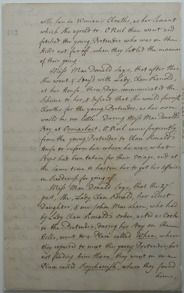 Bonnie Prince Charlie’s escape after Culloden assisted by Flora MacDonald, 12 July 1746 (catalogue reference SP 54/32 f49E)