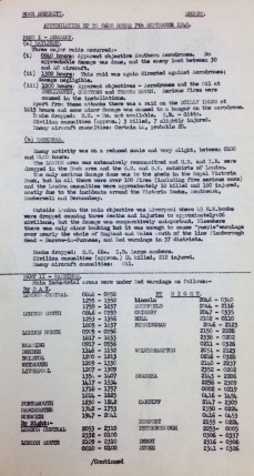 Image of the daily report of the Ministry of Home Security for 7 September 1940 (catalogue reference: HO 202/1) 