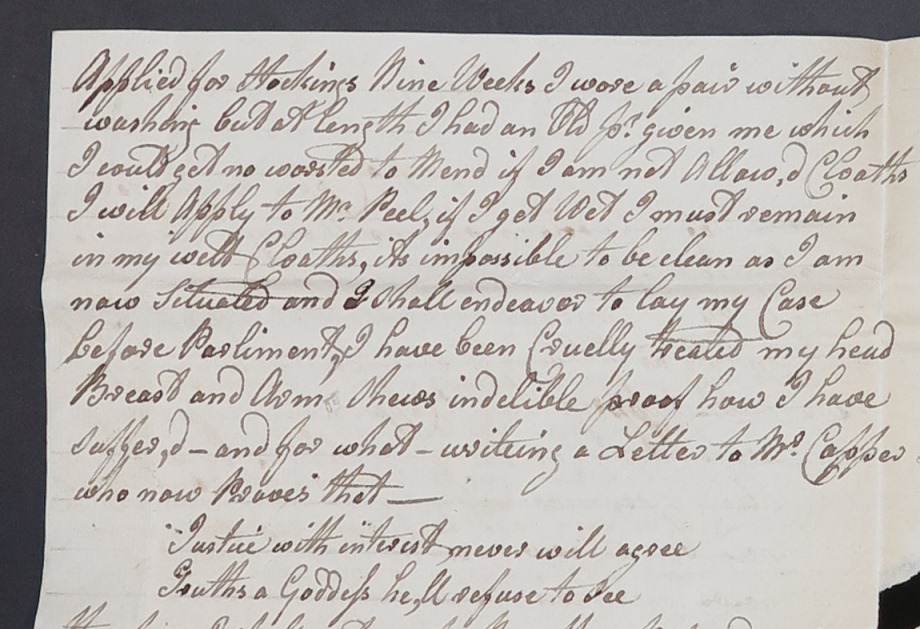 One of Adams' letter complaining about the 'York' convict hulk (catalogue reference HO 17/49/125)