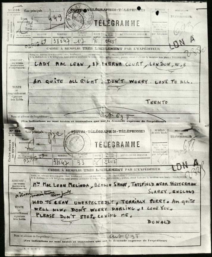 Donald Maclean's telegrams home (catalogue reference: KV 2/4142)