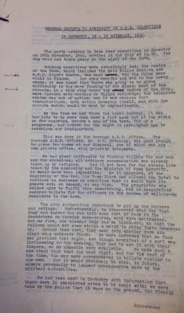 image of a report by Lieutenant John Miller on neutralising bombs after the raid on Coventry