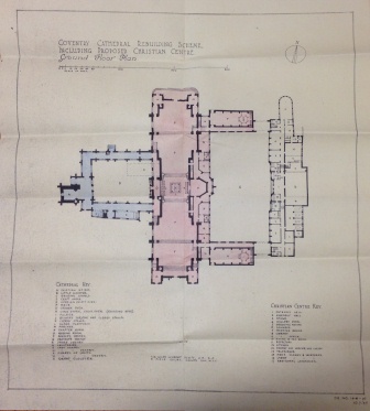 image of a plan by Sir Giles Gilbert Scott for the new cathedral before the launch of the competition 
