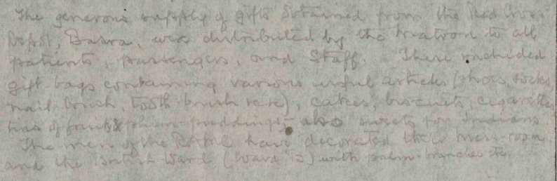 Image of extract from HMHS Vasna war diary on Christmas Day (catalogue reference: WO 95/4151/2)