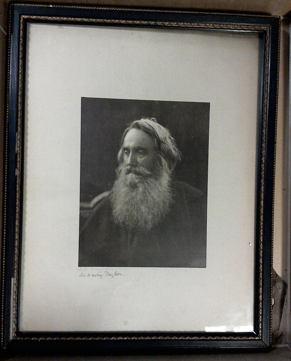Image of a framed albumen print of Sir Henry Taylor, who has a long white beard