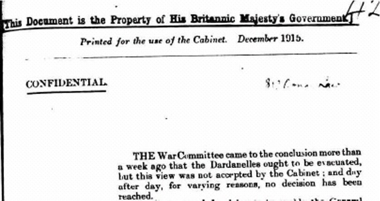 Excerpt from Bonar Law's paper to the Cabinet dated 4 December 1915
