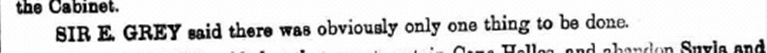 Image of one line from the notes from War Committee meeting, 6 December 1915