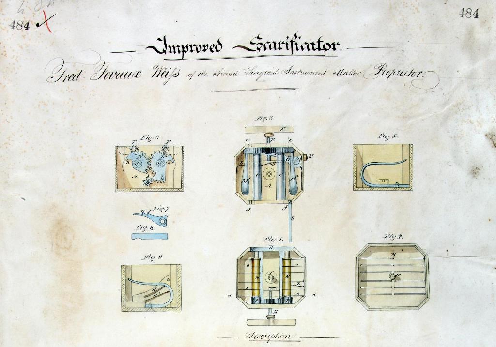 Image of part of a patent from 1845 for a scarificator, used for bloodletting