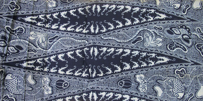 Image of a textile sample in the style of indigo resist dyed cloth