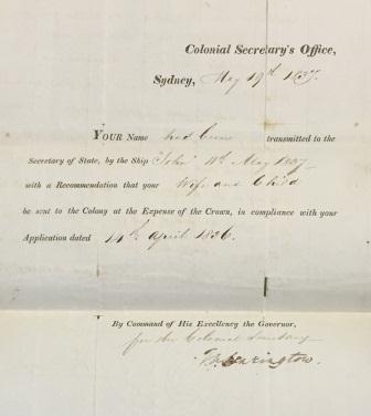 Image of a letter asking for permission for John Booth's family to join him in New South Wales 