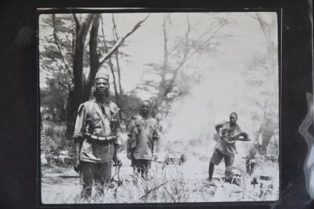 Black and white photograph of African troops in the field