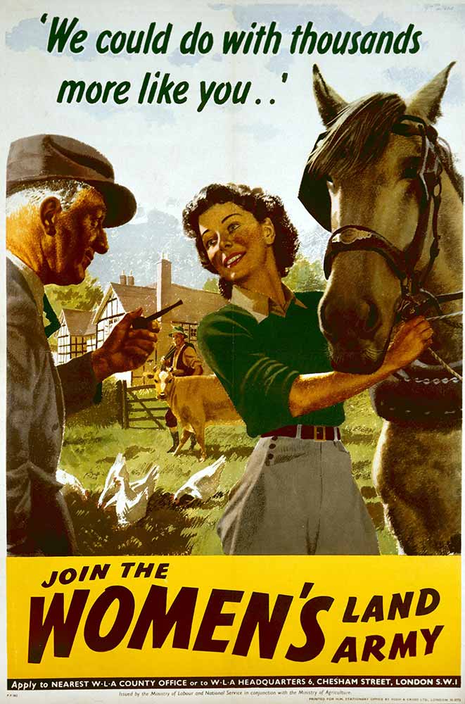 Image of a poster from the second world war reading 'We could do with thousands more like you... Join the Women's Land Army'