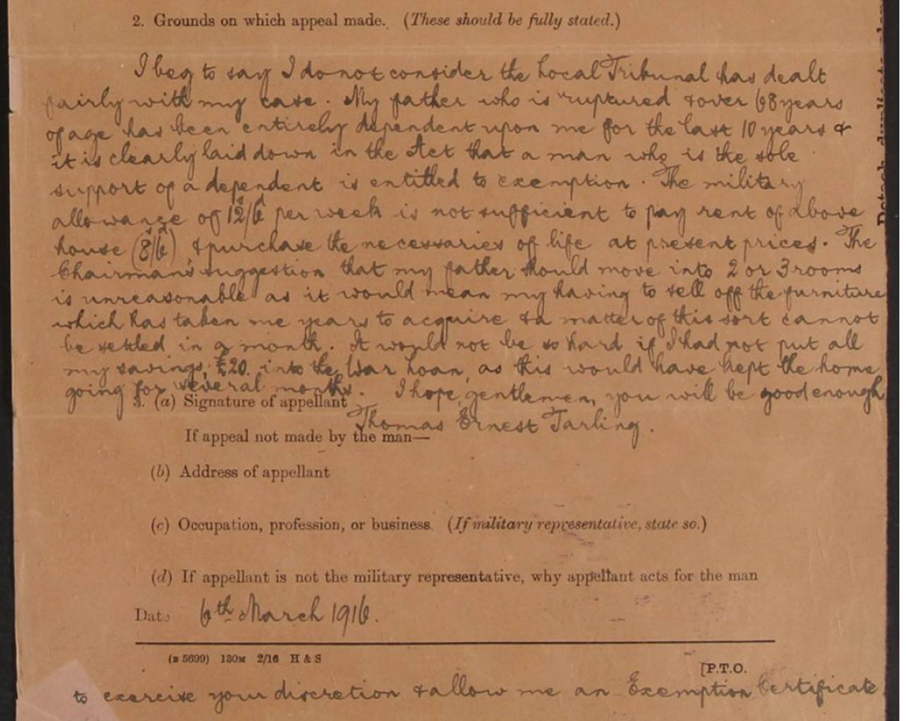 Image of case paper of Thomas Tarling
