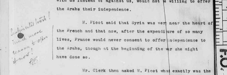 Clayton’s note on the minutes of the meeting held on 23 November 1915 (catalogue reference: FO 882/2)