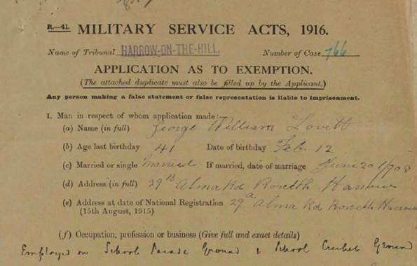Image of the application for exemption for George William Lovett