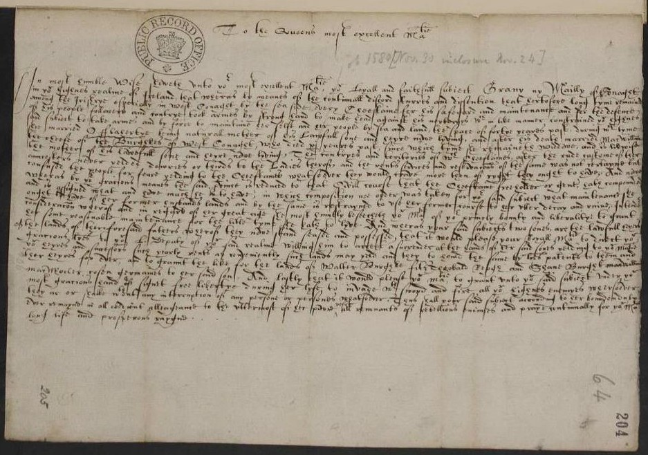 Image of Grace's petition to Elizabeth I 