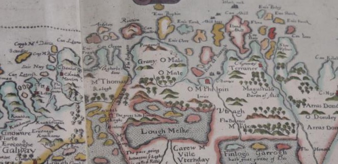 Image of a section of a map showing the west coast of county Mayo and parts of Galway