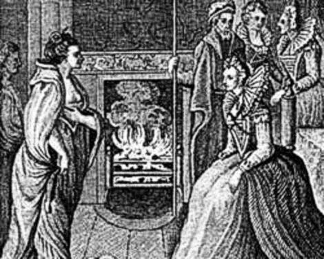 Image of illustration of Grace O'Malley meeting Queen Elizabeth I at Greenwich Castle